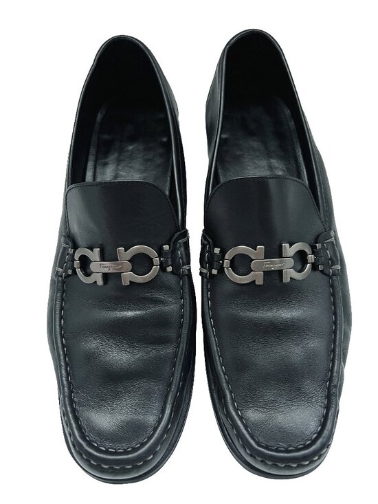 $995 Salvatore Ferragamo Mens THOMAS Black Shoes Gancini Silver Bit Loafers 11 D main image 5